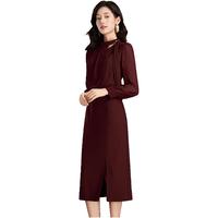 可蓓儿轻奢高级感连衣裙女2025新款秋冬气质收腰显瘦长袖开叉中长裙 L