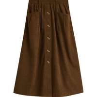 茵曼（INMAN）复古灯芯绒半身裙2024冬季女装高腰A字百搭显瘦长裙子 咖色 S 155/64A