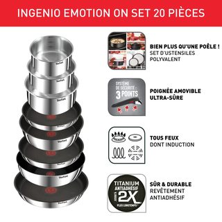 特福 L897SK04 Ingenio Emotion 不粘涂层 20件套 不锈钢锅具套装