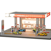 卡威（KIV）1:64中石化加油站微缩场景模型摆件海湾石油站拼装亮灯停车场玩具 1:64中国加油站