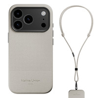 Native Union苹果17皮质手机壳适用iPhone17/16 ProMax皮革保护套防摔超薄全包硬壳MagSafe磁吸款防弯带挂绳 【砂岩白】手机壳+背带