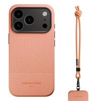 Native Union苹果17皮质手机壳适用iPhone17/16 ProMax皮革保护套防摔超薄全包硬壳MagSafe磁吸款防弯带挂绳 【杏桃红】手机壳+腕带