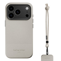 Native Union苹果17皮质手机壳适用iPhone17/16 ProMax皮革保护套防摔超薄全包硬壳MagSafe磁吸款防弯带挂绳 【砂岩白】手机壳+腕带