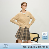 范思蓝恩学院风减龄镂空针织开衫女春季2025外穿长袖圆领上衣 浅卡其 XS