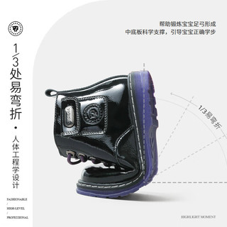 泰兰尼斯冬季女童鞋儿童靴子加绒短靴真皮黑色马丁靴软底皮靴 镜面黑 T04X1D1049 23 内长15.0/脚长13.5