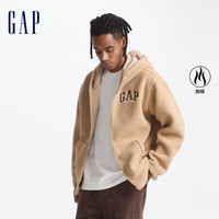 盖璞男女装毛毡布logo仿羊羔绒连帽卫衣外套609272 卡其色 S (165/88A) 亚洲尺码