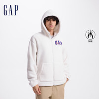 盖璞男女装毛毡布logo仿羊羔绒连帽卫衣外套609272 白色 M (170/92A) 亚洲尺码