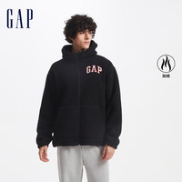 盖璞男女装毛毡布logo仿羊羔绒连帽卫衣外套609272 黑色 XL (180/100A) 亚洲尺码