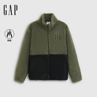 盖璞男女装2025秋季logo抱抱绒宽松拉链立领卫衣外套786558 军绿色 2XL (185/104A) 亚洲尺码