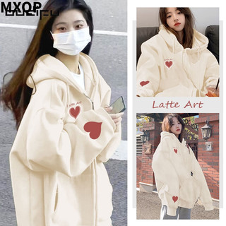 MXQP纯棉连帽开衫卫衣女2025春秋冬宽松设计感小众拉链外套女潮 K2290浅灰色春秋款 XL 【135-150斤】