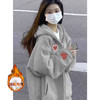 MXQP纯棉连帽开衫卫衣女2025春秋冬宽松设计感小众拉链外套女潮 K2290浅灰色加绒加厚 L 【120-135斤】