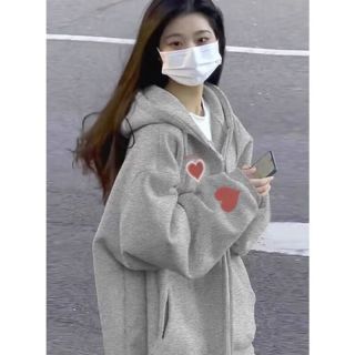 MXQP纯棉连帽开衫卫衣女2025春秋冬宽松设计感小众拉链外套女潮 K2290浅灰色春秋款 XL 【135-150斤】