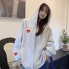 MXQP纯棉连帽开衫卫衣女2025春秋冬宽松设计感小众拉链外套女潮 K2290白灰色春秋款 XL 【135-150斤】