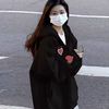 MXQP纯棉连帽开衫卫衣女2025春秋冬宽松设计感小众拉链外套女潮 K2290爱心黑色春秋款 XL 【135-150斤】