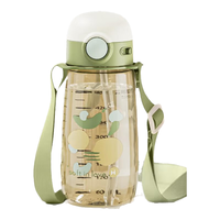 恩尔美（nRMEi）ppsu水杯带吸管成人刻度躺着喝水女儿童耐高温食品级杯子 青芥绿550ml【ppsu双盖款+背带】