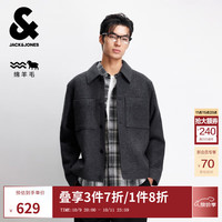 杰克·琼斯（JACK&JONES）25年男装秋季男士毛呢外套纯色羊毛毛呢外套男短款呢子大衣 E39黑珍珠灰 M （175）