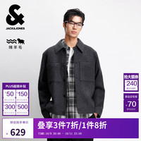 杰克·琼斯（JACK&JONES）25年男装秋季男士毛呢外套纯色羊毛毛呢外套男短款呢子大衣 E39黑珍珠灰 L （180）