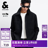 杰克·琼斯(JACK&JONES)25年男装秋季男士毛呢外套纯色羊毛毛呢外套男短款呢子大衣 E43纯黑色 2XL (190)