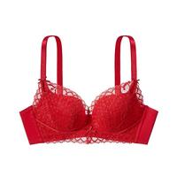 都市丽人本命年新年内衣女小花心聚拢提托轻薄蕾丝红色文胸2BT106 中国红 38/85A