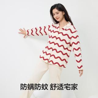有棵树 YOUKESHU 100%纯棉防螨7A抑菌女士睡衣家居服条纹套装