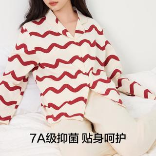 有棵树 YOUKESHU 100%纯棉防螨7A抑菌女士睡衣家居服条纹套装