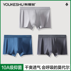YOUKESHU 10A抑菌男士内裤男80支高密莫代尔桑蚕丝内档男生平角裤衩三条装 浅灰+深灰+宝蓝 2XL （140-160斤）