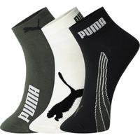 PUMA彪马袜子男女通用夏秋薄款中筒袜舒适透气3双装 黑色+米白+军绿色 均码 EU39-42(适合脚码40-44)