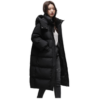 雪中飞长款羽绒服女25冬季宽松大码时尚保暖90绒连帽外套黑色XL XL (175)-版型偏大，适当拍小