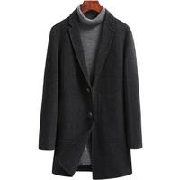 雪中飞羊毛双面呢大衣男士风衣中长款呢子大衣休闲外套男 黑色 185/XXL  2XL (185)