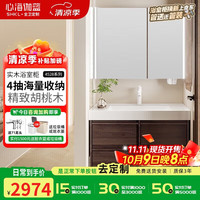 心海伽蓝 TWXJ4528-900-03-05-131371 中古风美妆智能浴室柜 长910mm 宽510mm 胡桃木
