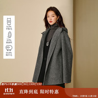 茵曼羊驼毛桑蚕丝连帽双面呢大衣2025冬季女装毛呢外套 雅典灰 M