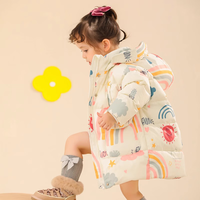 康博女童羽绒服中长款2024洋气韩版加厚冬季儿童女孩宝宝保暖外套 米白色 100