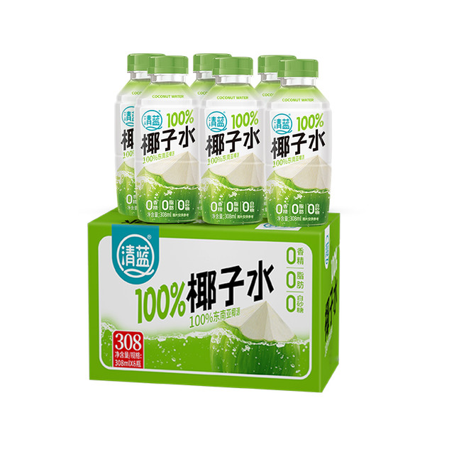 移动端：清蓝 100%纯椰子水380ml*15瓶整箱新鲜椰青水天然0脂电解质饮料