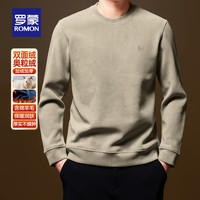 罗蒙（ROMON）含羊毛刺绣圆领加绒加厚长袖T恤卫衣男士冬季保暖奥利绒打底衫 浅驼 2XL 180 （建议150-170斤）