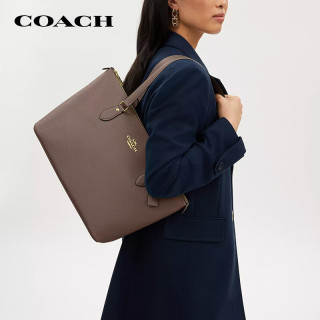 移动端、京东百亿补贴：COACH 女士GALLERY大号单肩手提托特包深褐色CV402
