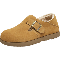 百思图 25冬勃肯鞋复古休闲加绒保暖女单鞋D3097DM5 驼色