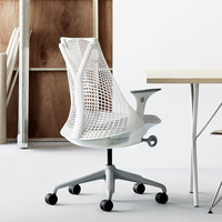 赫曼米勒 Sayl人体工学椅个性款电脑椅青少年学习办公椅透气白色 白色椅背浅灰坐垫 升降扶手