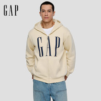 盖璞男女装2025秋季logo印花抓绒宽松运动连帽衫卫衣786920 米色 XL (180/100A) 亚洲尺码