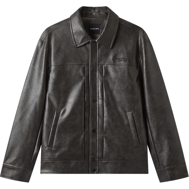 今日必买：gxgjeans 美式复古PU皮简约夹克 深棕色