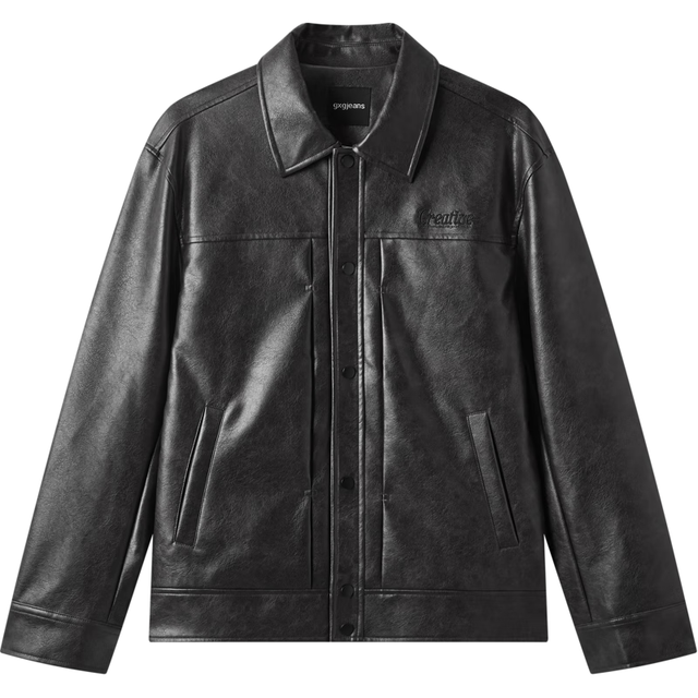 今日必买：gxgjeans 美式复古PU皮简约夹克 黑色