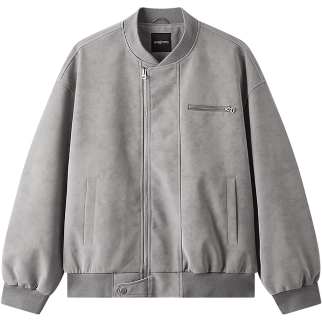 gxgjeans 25年新品 美式PU皮宽松棒球领飞行员夹克 灰色