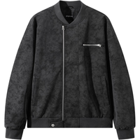 gxgjeans 【限时五折】 美式PU皮时尚休闲宽松棒球领飞行员夹克 黑灰