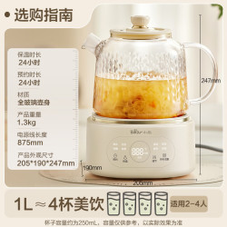 小熊 全玻璃养生壶恒温壶  办公室多功能煮茶壶花茶壶 0金属烧水壶 24h预约24h保温 1L YSH-P10Q7