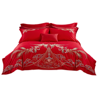 百丽丝水星家纺结婚四件套婚庆纯棉刺绣婚房套件大红色被套龙凤刺绣 凤舞鸾歌