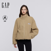 Gap 女装贴布绣logo仿羊羔绒宽松拉链立领外套 843660