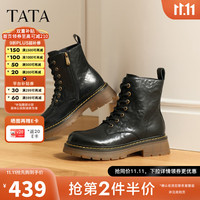 他她（TATA）女靴子复古马丁靴2025秋款英伦风真皮短靴工装靴CHQ01DD5 黑色（绒里） 34