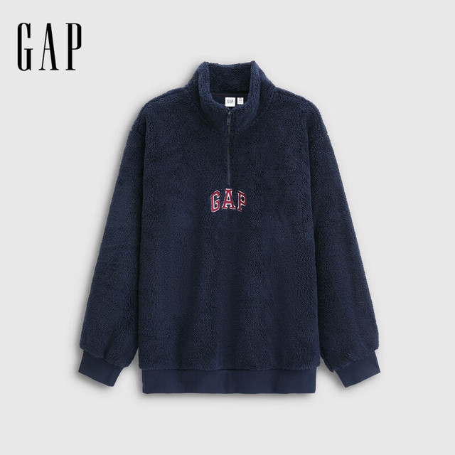 Gap 男女装2025秋季新款logo刺绣宽松抱抱绒半拉链卫衣上衣