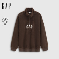 GAP男女装2025秋季logo刺绣抱抱绒半拉链卫衣788670 棕色 L (175/96A)亚洲尺码