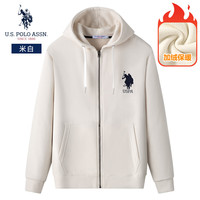 美国马球协会保罗卫衣男秋冬开衫连帽外套款保暖长袖T恤上衣 米白（加绒款） L/170（120-135斤左右）