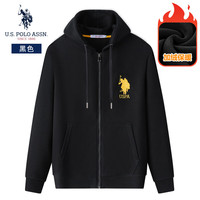 美国马球协会保罗卫衣男秋冬开衫连帽外套款保暖长袖T恤上衣 黑色（加绒款） 2XL/180（140-160斤左右）